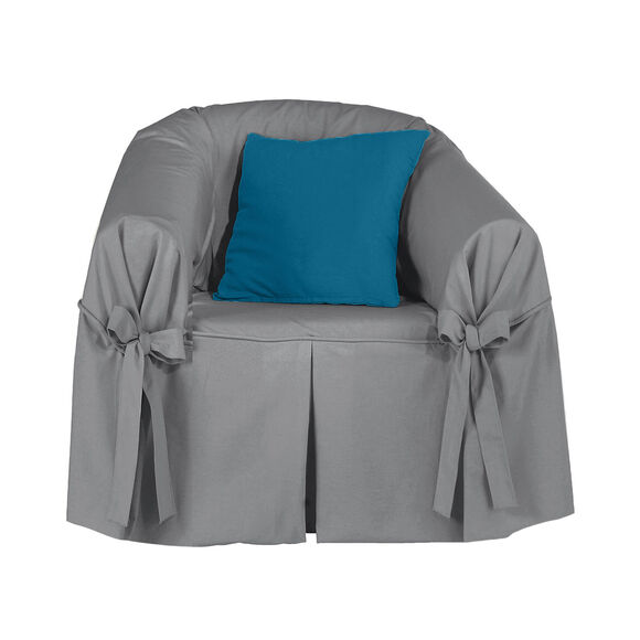 Voorgevormde zitbankhoes in zeildoekstof met striklinten (parelgrijs) Voorgevormde zitbankhoes in zeildoekstof met striklinten (parelgrijs)